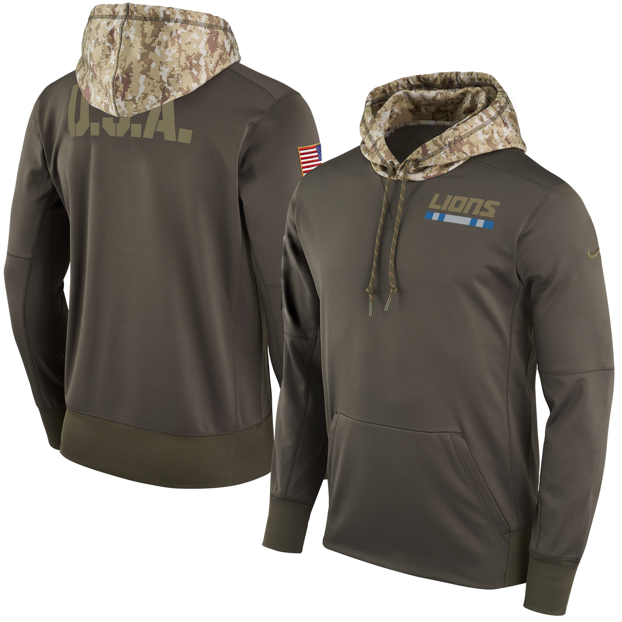 Men NFL Detroit Lions Nike Olive Salute To Service Hoodie Green->dallas cowboys->NFL Jersey